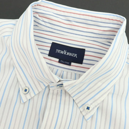 【中古】ニューヨーカー NEWYORKER コットン系 ストライプ ボタンダウン ドレスシャツ ホワイトxブルー【サイズXL】【 状態ランクB 】【 メンズ 】