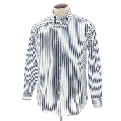 【中古】ポールスチュアート PAUL STUART コットン ストライプ ボタンダウン ドレスシャツ ホワイトxブルー【サイズLL】【 状態ランクB 】【 メンズ 】