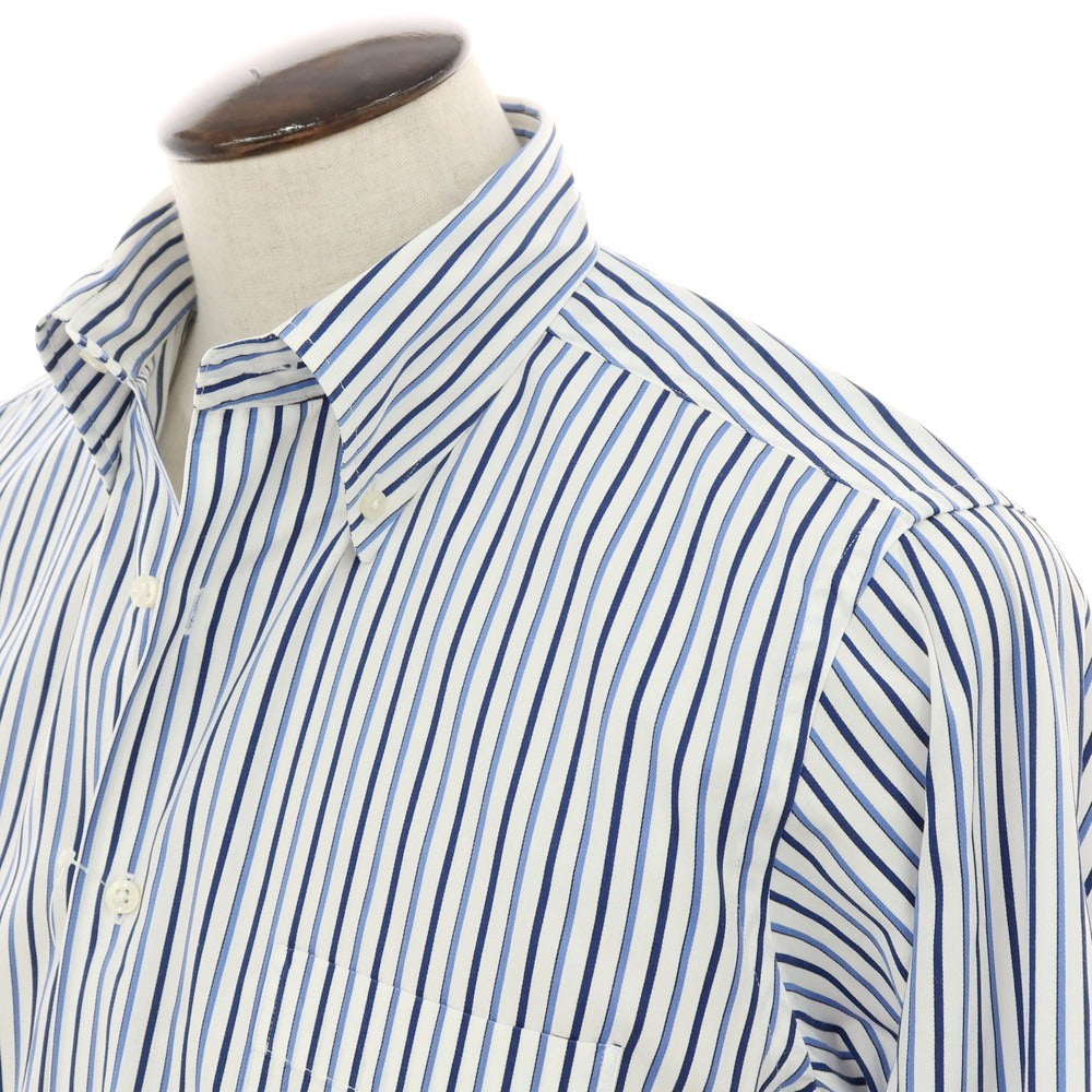 【中古】ポールスチュアート PAUL STUART コットン ストライプ ボタンダウン ドレスシャツ ホワイトxブルー【サイズLL】【 状態ランクB 】【 メンズ 】