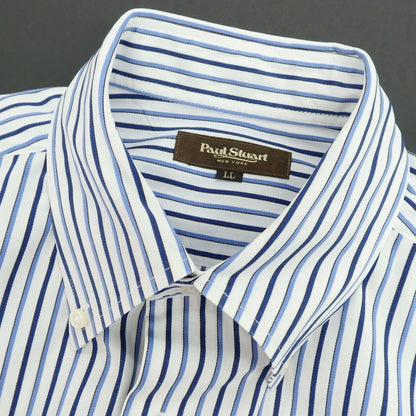 【中古】ポールスチュアート PAUL STUART コットン ストライプ ボタンダウン ドレスシャツ ホワイトxブルー【サイズLL】【 状態ランクB 】【 メンズ 】