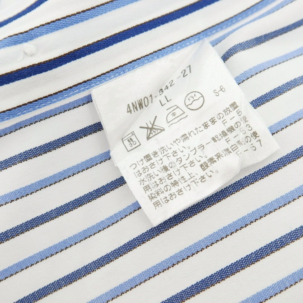 【中古】ポールスチュアート PAUL STUART コットン ストライプ ボタンダウン ドレスシャツ ホワイトxブルー【サイズLL】【 状態ランクB 】【 メンズ 】