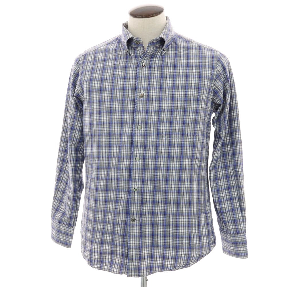 【中古】ポールスチュアート PAUL STUART コットン チェック ボタンダウン カジュアルシャツ グレーxブルー【サイズXL】【 状態ランクB 】【 メンズ 】