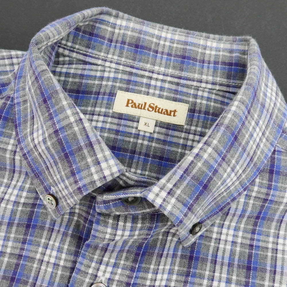 【中古】ポールスチュアート PAUL STUART コットン チェック ボタンダウン カジュアルシャツ グレーxブルー【サイズXL】【 状態ランクB 】【 メンズ 】