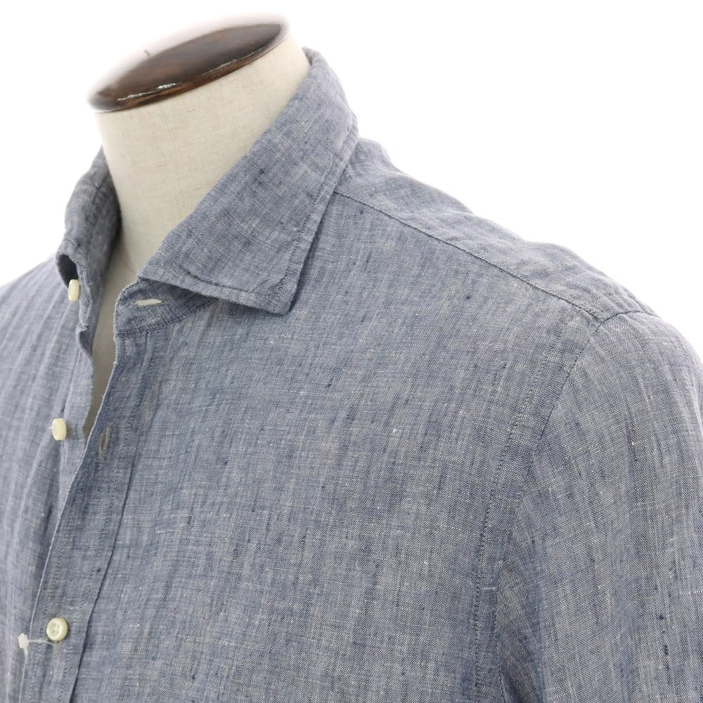 【中古】ギローバー GUY ROVER リネン ワイドカラー カジュアルシャツ ネイビー【サイズL】【 状態ランクC 】【 メンズ 】