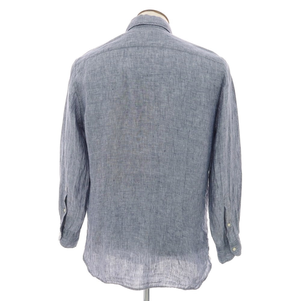【中古】ギローバー GUY ROVER リネン ワイドカラー カジュアルシャツ ネイビー【サイズL】【 状態ランクC 】【 メンズ 】
