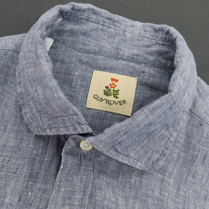 【中古】ギローバー GUY ROVER リネン ワイドカラー カジュアルシャツ ネイビー【サイズL】【 状態ランクC 】【 メンズ 】