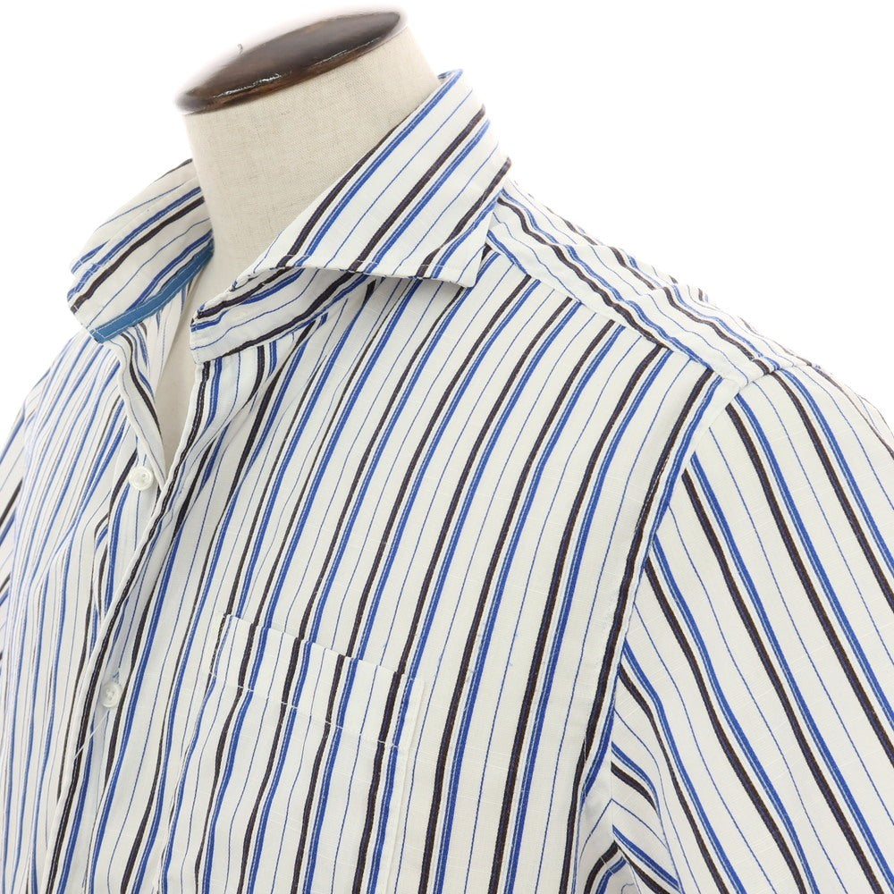 【中古】インターメッツォ INTERMEZZO コットンポリエステル ストライプ ホリゾンタルカラー 半袖シャツ ホワイトxブルー【サイズLL】【 状態ランクB 】【 メンズ 】