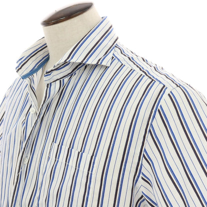 【中古】インターメッツォ INTERMEZZO コットンポリエステル ストライプ ホリゾンタルカラー 半袖シャツ ホワイトxブルー【サイズLL】【 状態ランクB 】【 メンズ 】