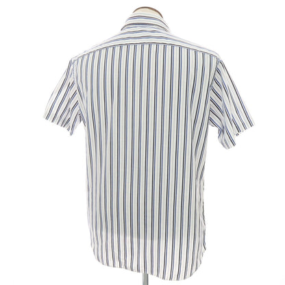 【中古】インターメッツォ INTERMEZZO コットンポリエステル ストライプ ホリゾンタルカラー 半袖シャツ ホワイトxブルー【サイズLL】【 状態ランクB 】【 メンズ 】