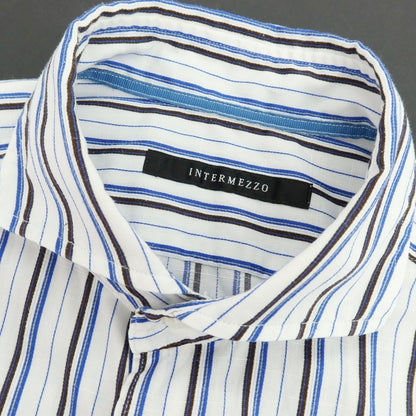 【中古】インターメッツォ INTERMEZZO コットンポリエステル ストライプ ホリゾンタルカラー 半袖シャツ ホワイトxブルー【サイズLL】【 状態ランクB 】【 メンズ 】