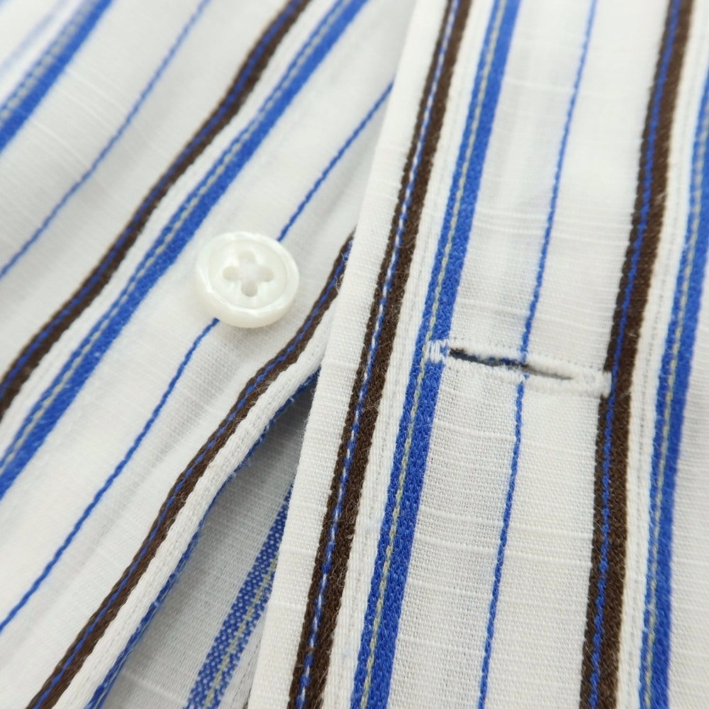 【中古】インターメッツォ INTERMEZZO コットンポリエステル ストライプ ホリゾンタルカラー 半袖シャツ ホワイトxブルー【サイズLL】【 状態ランクB 】【 メンズ 】