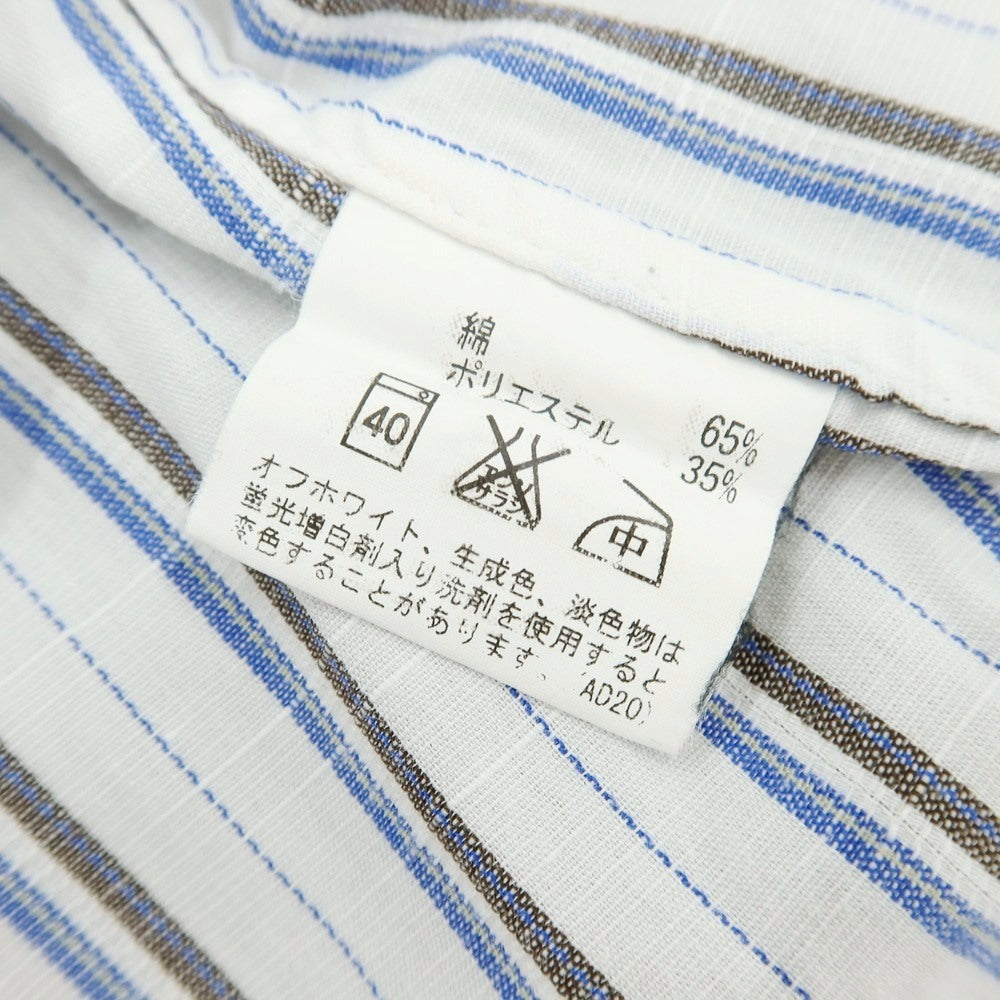 【中古】インターメッツォ INTERMEZZO コットンポリエステル ストライプ ホリゾンタルカラー 半袖シャツ ホワイトxブルー【サイズLL】【 状態ランクB 】【 メンズ 】[CPD]