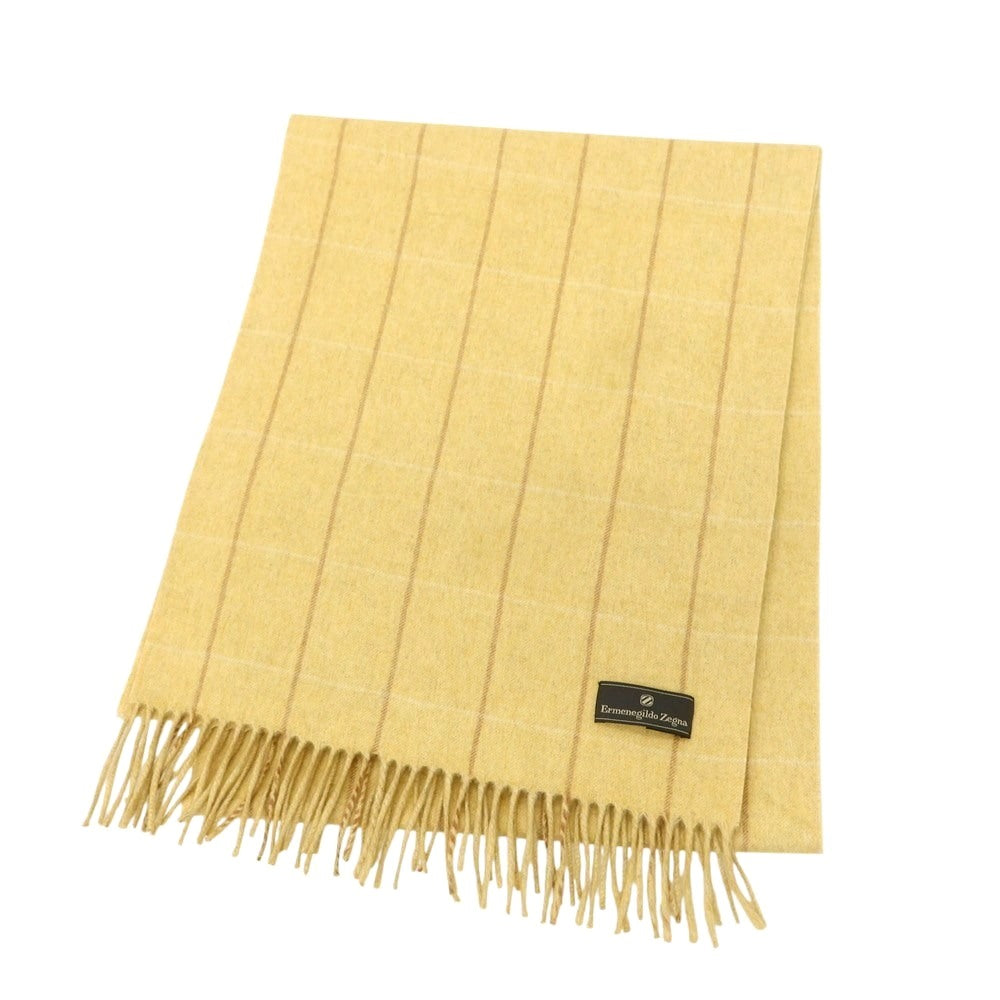【中古】エルメネジルドゼニア Ermenegildo Zegna カシミヤ チェック マフラー イエロー【 状態ランクB 】【 メンズ 】