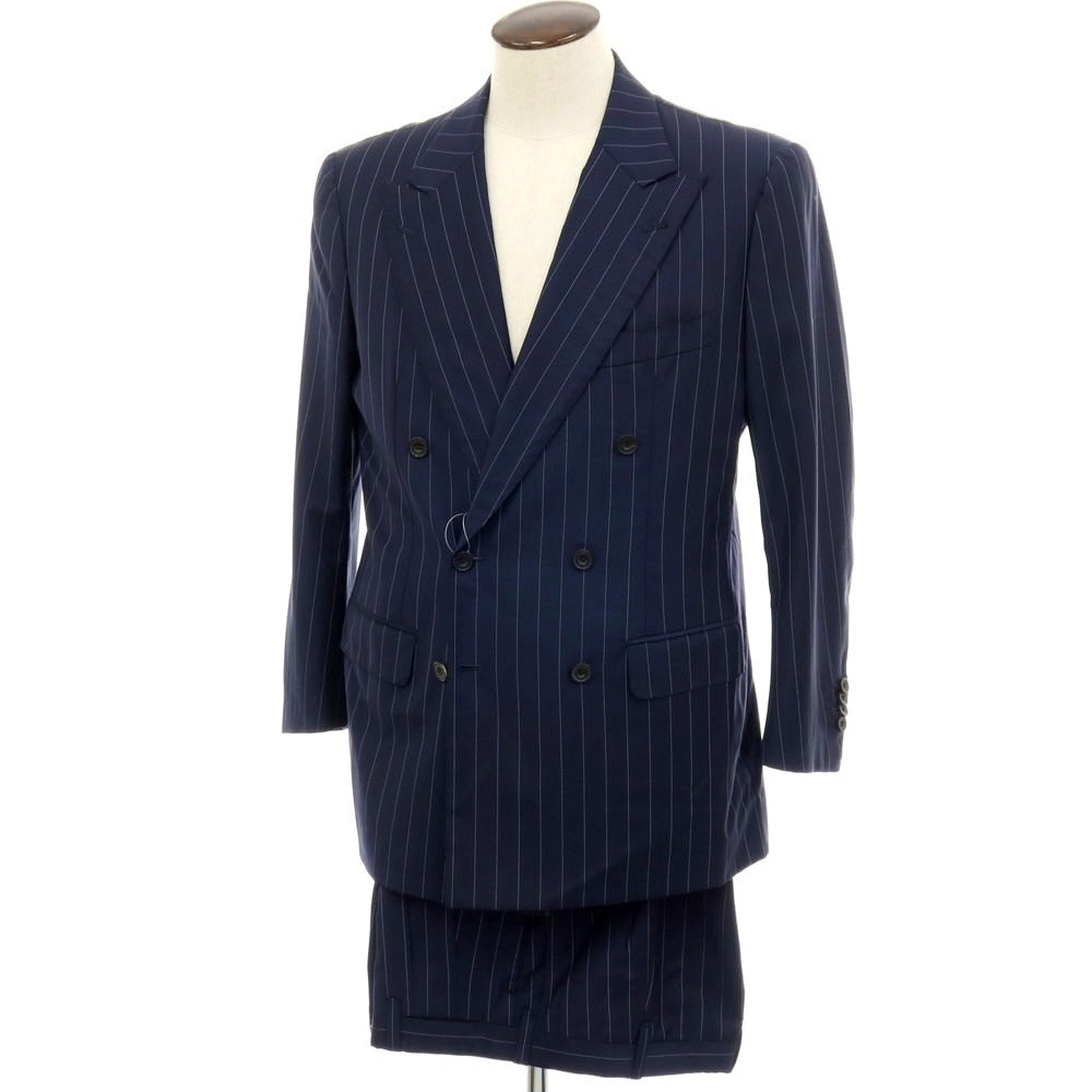 【中古】ロンドンハウス London House  ウール ストライプ ダブルスーツ ネイビー【 サイズ表記なし（L位） 】【 状態ランクB 】【 メンズ 】 [APD]