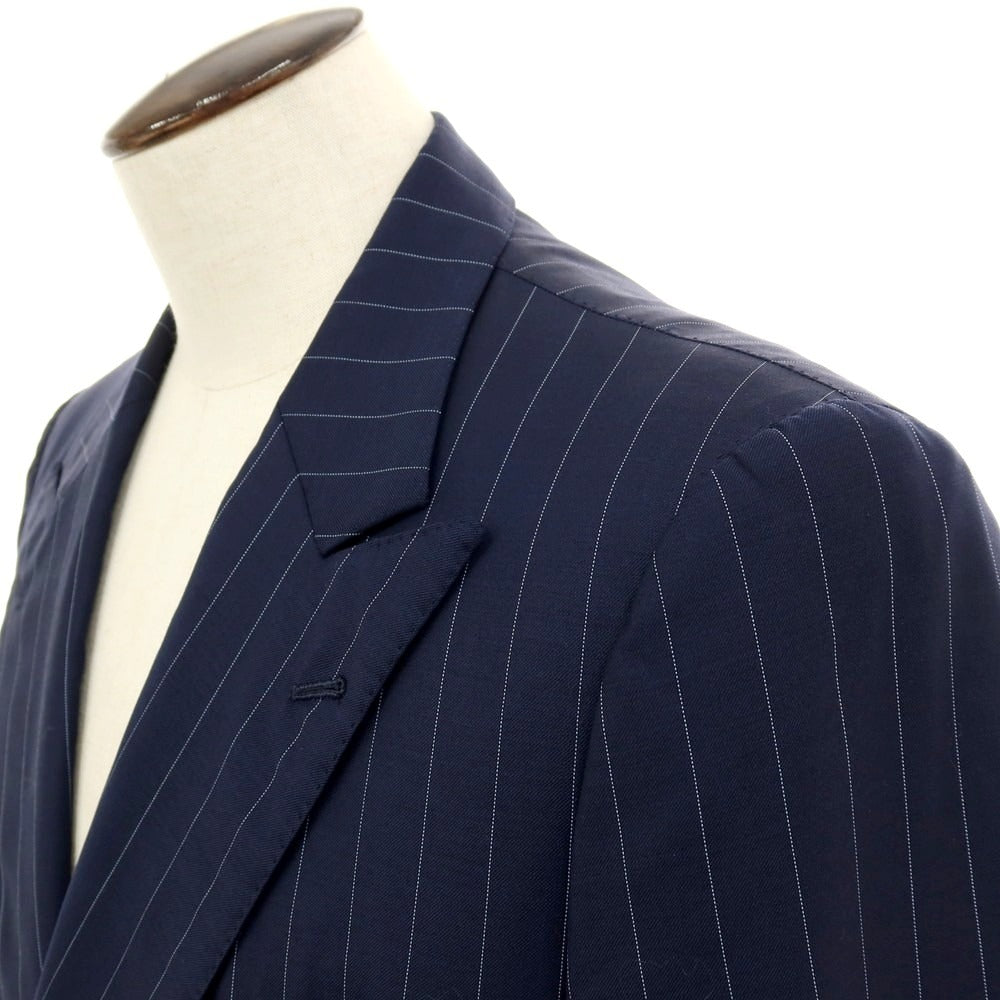 【中古】ロンドンハウス London House  ウール ストライプ ダブルスーツ ネイビー【 サイズ表記なし（L位） 】【 状態ランクB 】【 メンズ 】 [APD]