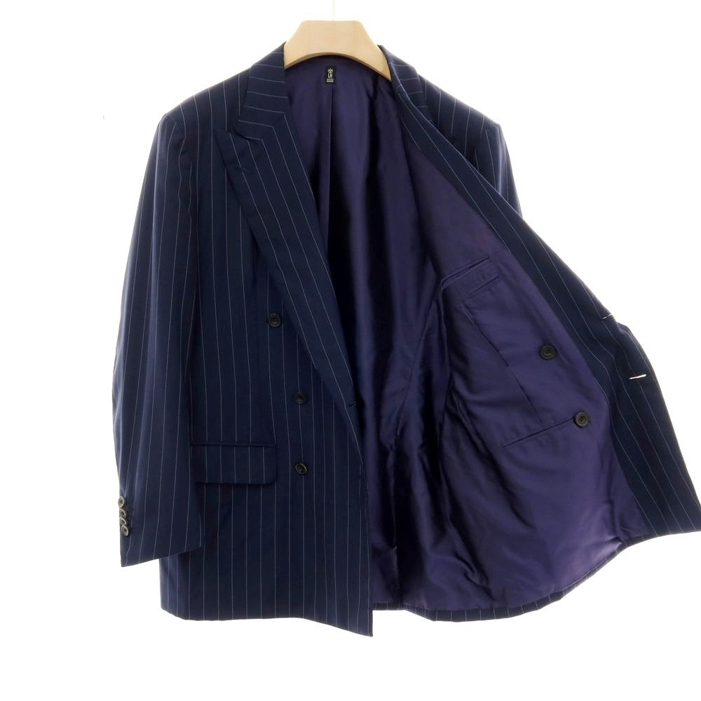 【中古】ロンドンハウス London House  ウール ストライプ ダブルスーツ ネイビー【 サイズ表記なし（L位） 】【 状態ランクB 】【 メンズ 】 [APD]