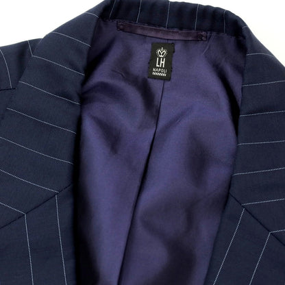 【中古】ロンドンハウス London House ウール ストライプ ダブルスーツ ネイビー【サイズ表記なし（L位）】【 状態ランクB 】【 メンズ 】