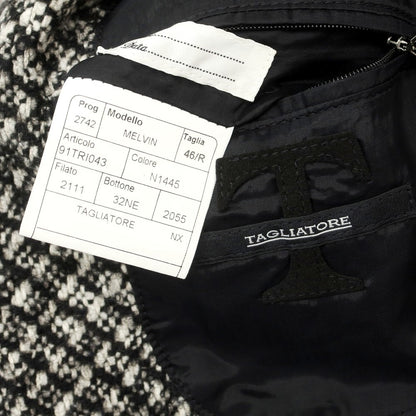 【中古】タリアトーレ TAGLIATORE MELVIN シルク混ウールコットン ダブルブレストコート ブラックxホワイト【 46 】【 状態ランクB 】【 メンズ 】