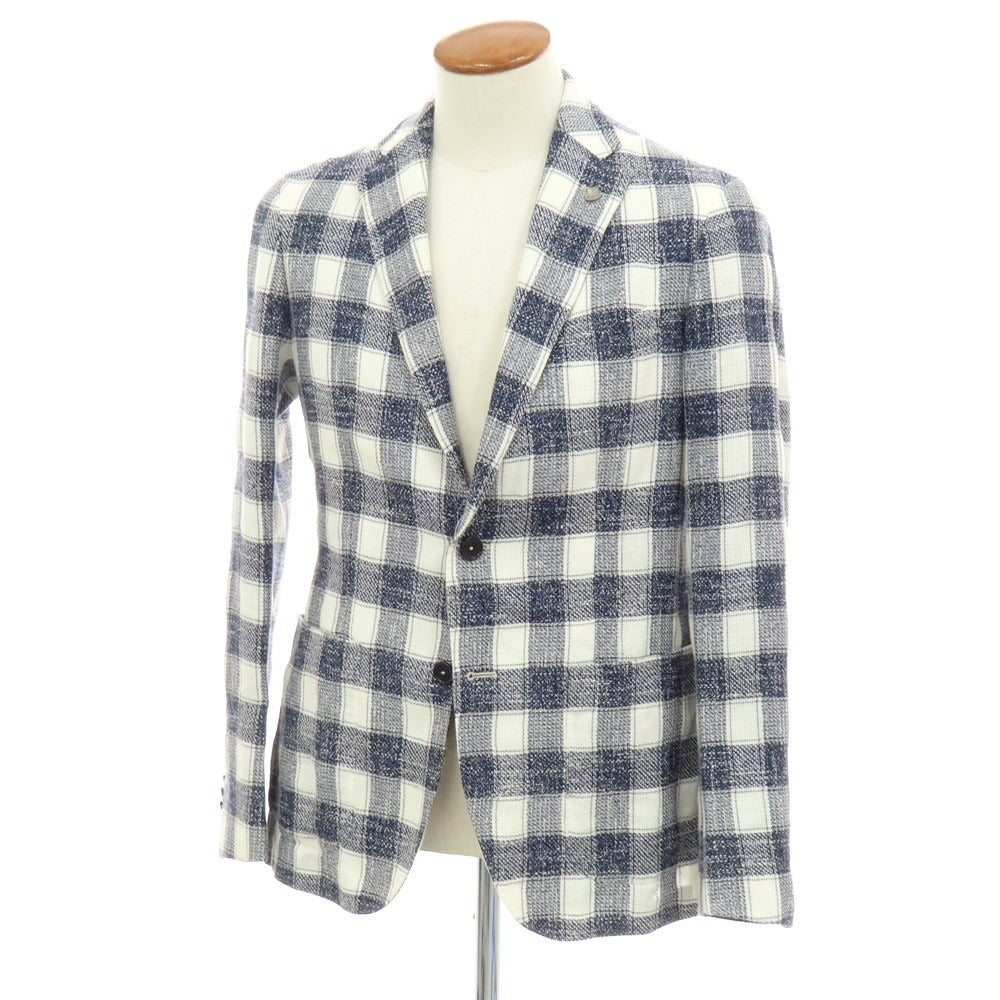 【中古】タリアトーレ TAGLIATORE コットンアクリルリネンナイロン チェック 2B カジュアルジャケット ネイビーxホワイト【 46 】【 状態ランクC 】【 メンズ 】