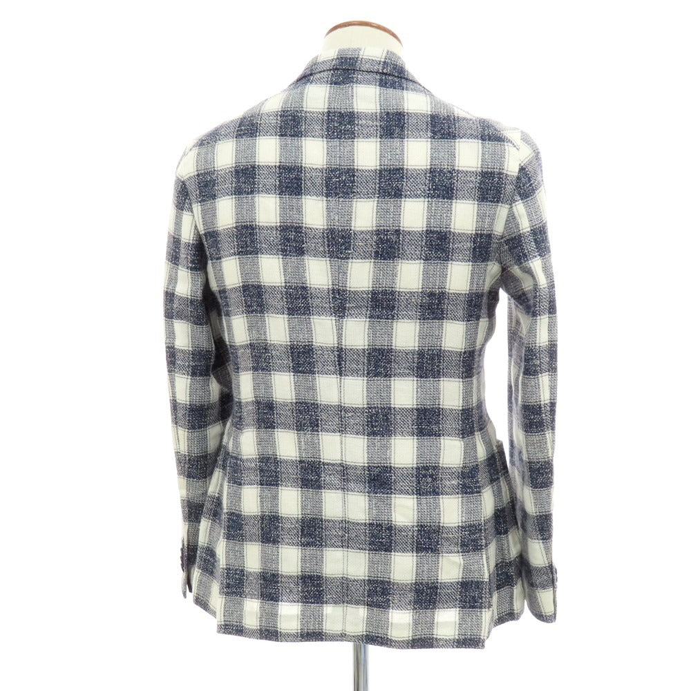 【中古】タリアトーレ TAGLIATORE コットンアクリルリネンナイロン チェック 2B カジュアルジャケット ネイビーxホワイト【 46 】【 状態ランクC 】【 メンズ 】