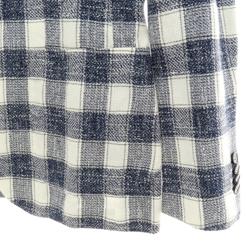 【中古】タリアトーレ TAGLIATORE コットンアクリルリネンナイロン チェック 2B カジュアルジャケット ネイビーxホワイト【 46 】【 状態ランクC 】【 メンズ 】