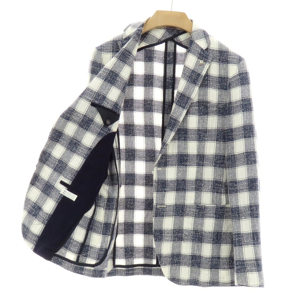 【中古】タリアトーレ TAGLIATORE コットンアクリルリネンナイロン チェック 2B カジュアルジャケット ネイビーxホワイト【 46 】【 状態ランクC 】【 メンズ 】