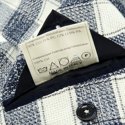 【中古】タリアトーレ TAGLIATORE コットンアクリルリネンナイロン チェック 2B カジュアルジャケット ネイビーxホワイト【 46 】【 状態ランクC 】【 メンズ 】