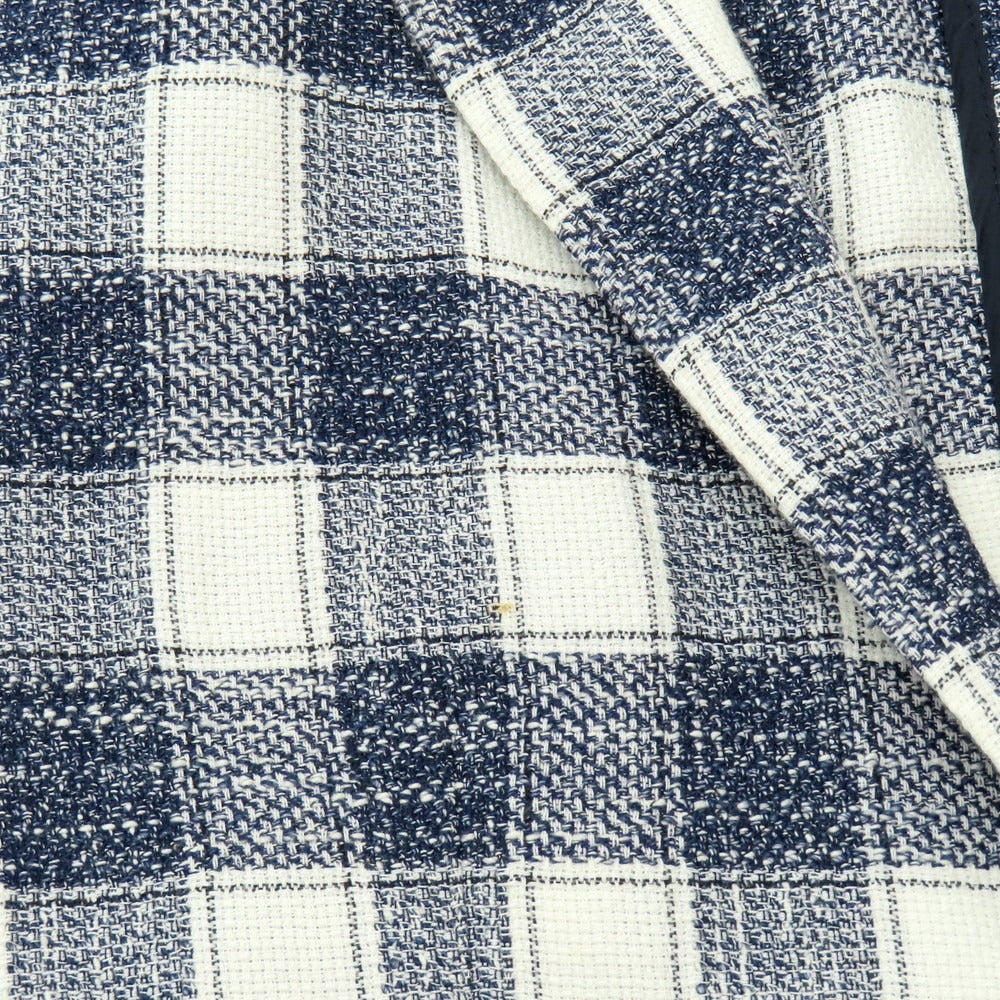 【中古】タリアトーレ TAGLIATORE コットンアクリルリネンナイロン チェック 2B カジュアルジャケット ネイビーxホワイト【 46 】【 状態ランクC 】【 メンズ 】