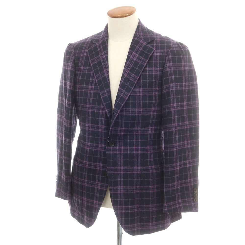 【中古】ブルーエグリージオ Blu e Grigio ウールカシミヤ カジュアルジャケット ブラックネイビーxライトパープル【 46-6Drop 】【 状態ランクB 】【 メンズ 】