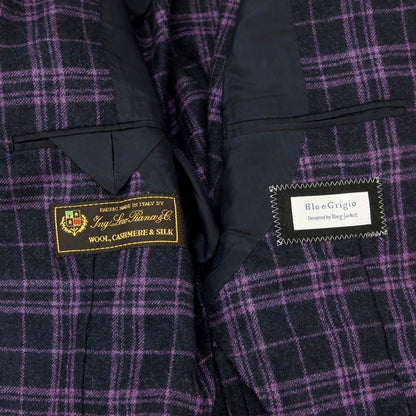 【中古】ブルーエグリージオ Blu e Grigio ウールカシミヤ カジュアルジャケット ブラックネイビーxライトパープル【 46-6Drop 】【 状態ランクB 】【 メンズ 】