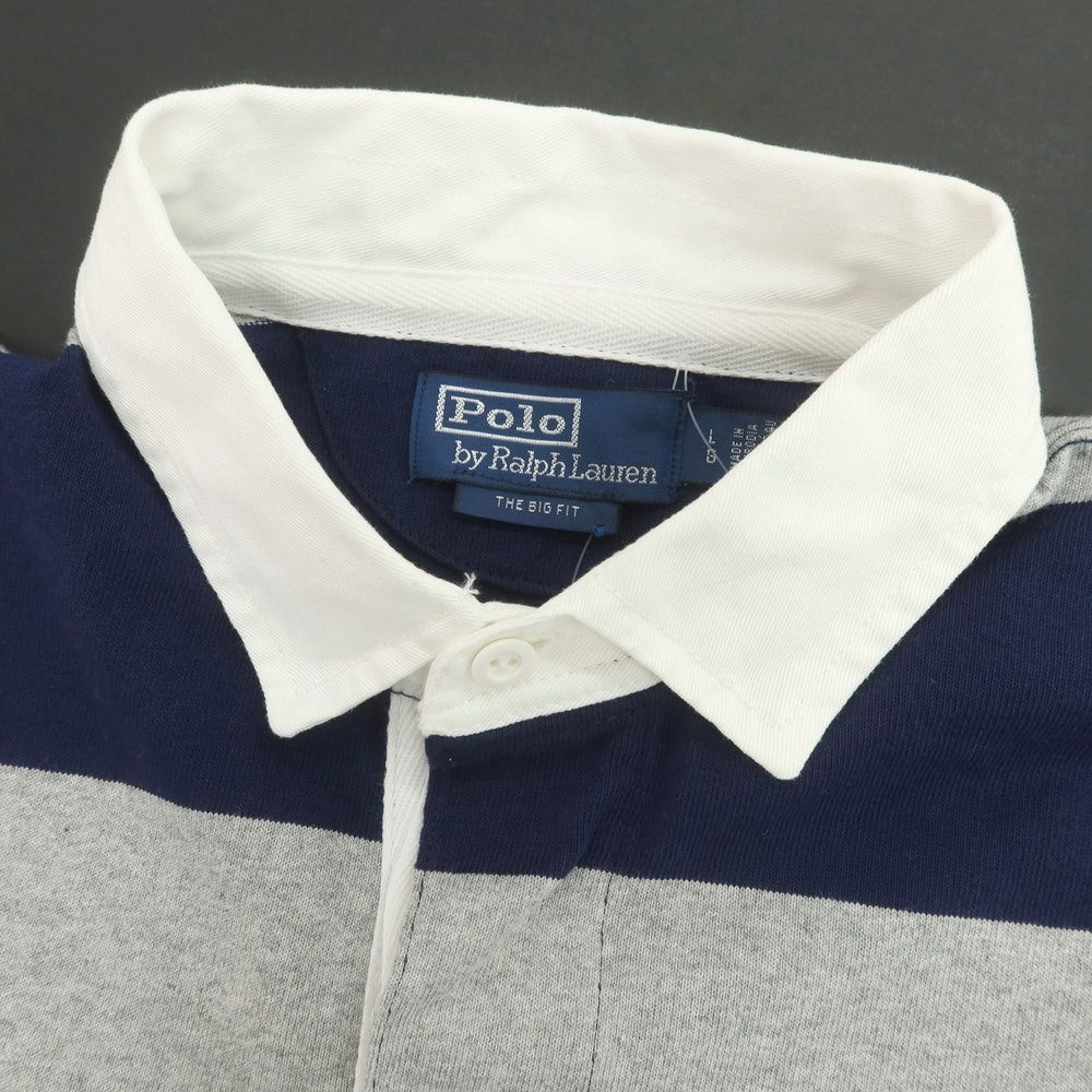 【中古】ポロ ラルフローレン Polo Ralph Lauren Big Fit Rugby Shirt ボーダー 長袖ラガーシャツ ネイビーxグレー【 L 】【 状態ランクA 】【 メンズ 】