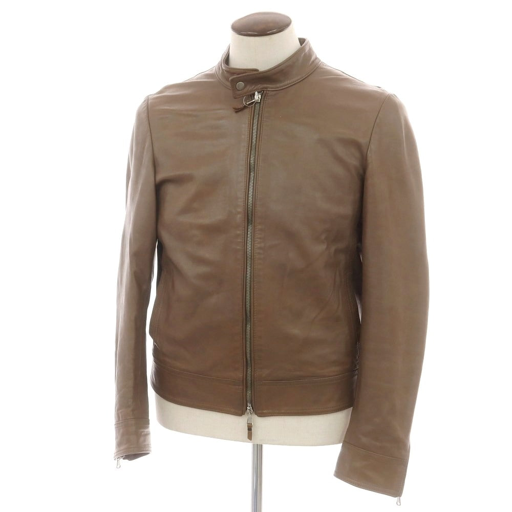 【中古】エンメティ EMMETI ラムスキンレザー シングルライダースジャケット ブラウン【 52 】【 状態ランクC 】【 メンズ 】
