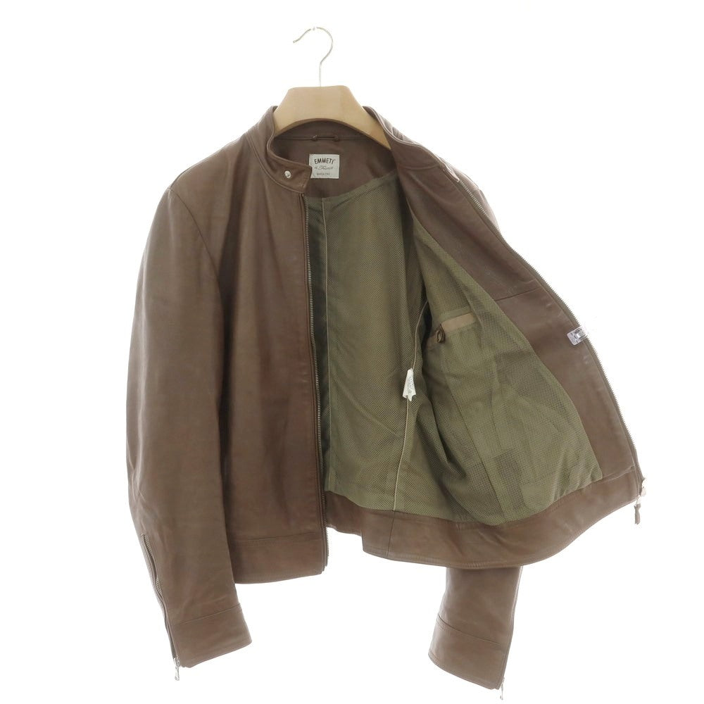 【中古】エンメティ EMMETI ラムスキンレザー シングルライダースジャケット ブラウン【 52 】【 状態ランクC 】【 メンズ 】