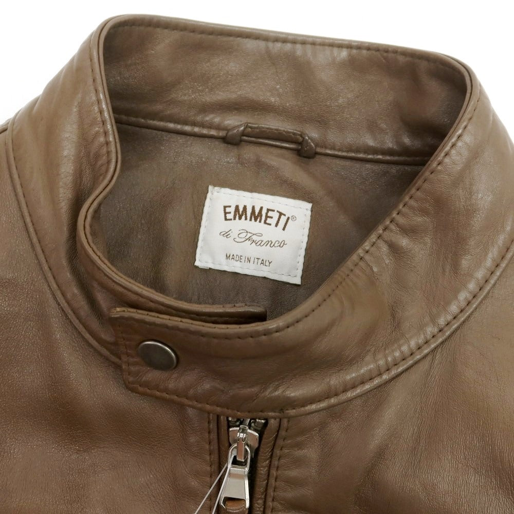 【中古】エンメティ EMMETI ラムスキンレザー シングルライダースジャケット ブラウン【 52 】【 状態ランクC 】【 メンズ 】