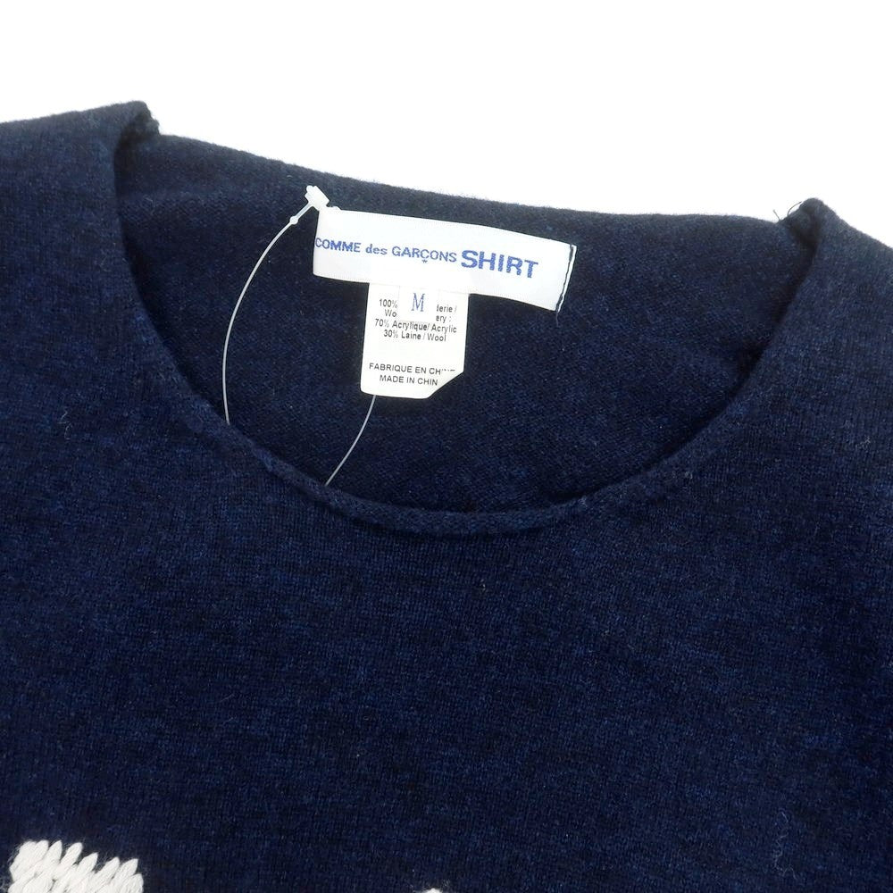 【中古】コムデギャルソンシャツ COMME des GARCONS SHIRT 2024年秋冬 ウール クルーネック プルオーバーニット ネイビー【 M 】【 状態ランクB 】【 メンズ 】