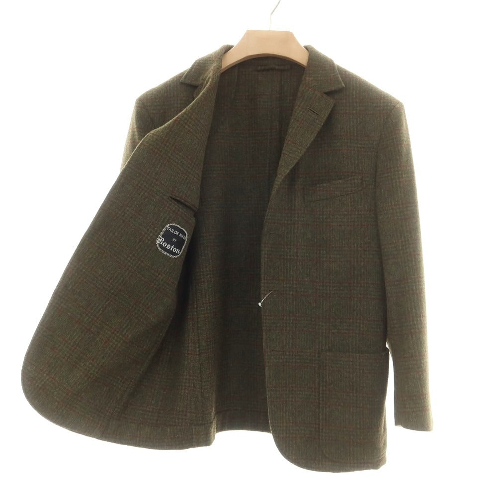 【中古】ボストンテーラー BOSTON TAILOR ウール系 チェック テーラードジャケット オリーブグリーンxレッド【 表記なし（L位） 】【 状態ランクB 】【 メンズ 】