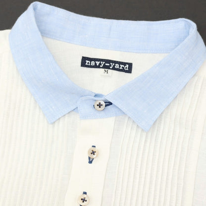 【中古】ネイビーヤード NAVY-YARD リネン ブザム カジュアルシャツ ホワイトxブルー【サイズM】【 状態ランクA 】【 メンズ 】
