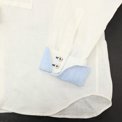 【中古】ネイビーヤード NAVY-YARD リネン ブザム カジュアルシャツ ホワイトxブルー【サイズM】【 状態ランクA 】【 メンズ 】