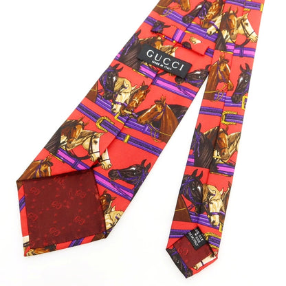 【中古】グッチ GUCCI シルク プリントネクタイ レッド【 状態ランクB 】【 メンズ 】