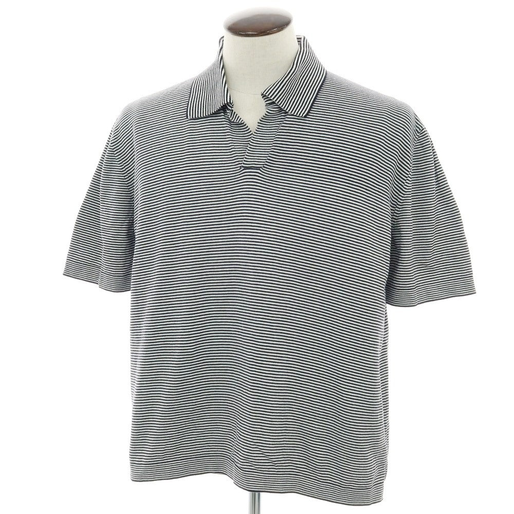 【中古】バフィー BAFY コットン ボーダー スキッパー 半袖 ポロニット ブラックxホワイト【 50 】【 状態ランクB 】【 メンズ 】