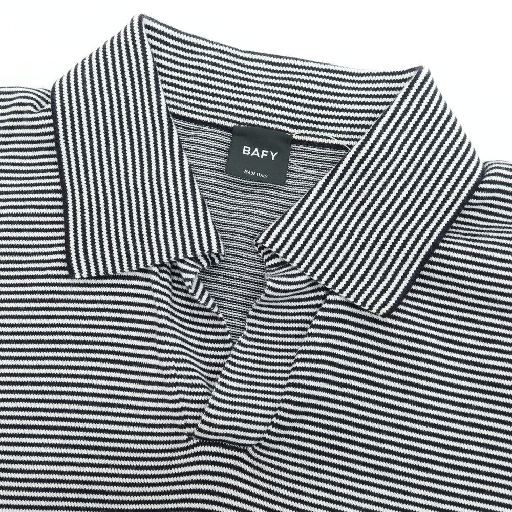 【中古】バフィー BAFY コットン ボーダー スキッパー 半袖 ポロニット ブラックxホワイト【 50 】【 状態ランクB 】【 メンズ 】