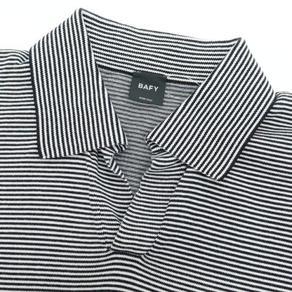 【中古】バフィー BAFY コットン ボーダー スキッパー 半袖 ポロニット ブラックxホワイト【 50 】【 状態ランクB 】【 メンズ 】