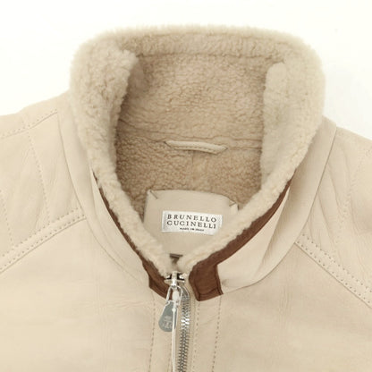 【中古】ブルネロクチネリ Brunello Cucinelli レザーライダースジャケット ベージュ【 M 】【 状態ランクC 】【 メンズ 】