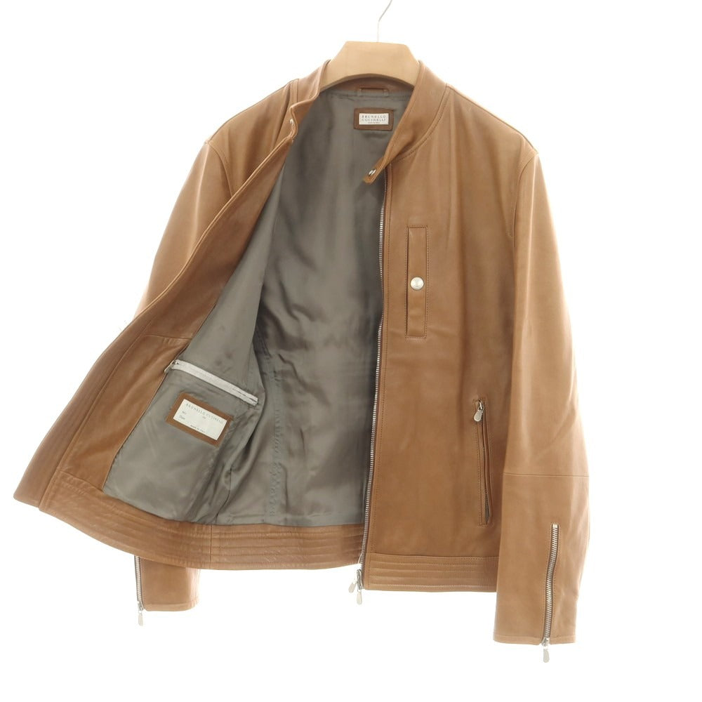 【中古】ブルネロクチネリ Brunello Cucinelli ラムレザーライダースジャケット ブラウン【 サイズM 】【 状態ランクC 】【 メンズ 】 [CPD]