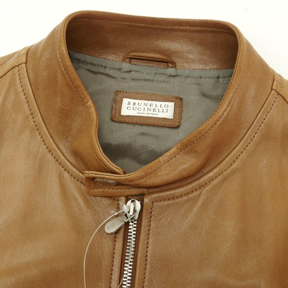 【中古】ブルネロクチネリ Brunello Cucinelli ラムレザーライダースジャケット ブラウン【サイズM】【 状態ランクC 】【 メンズ 】 [DPD]