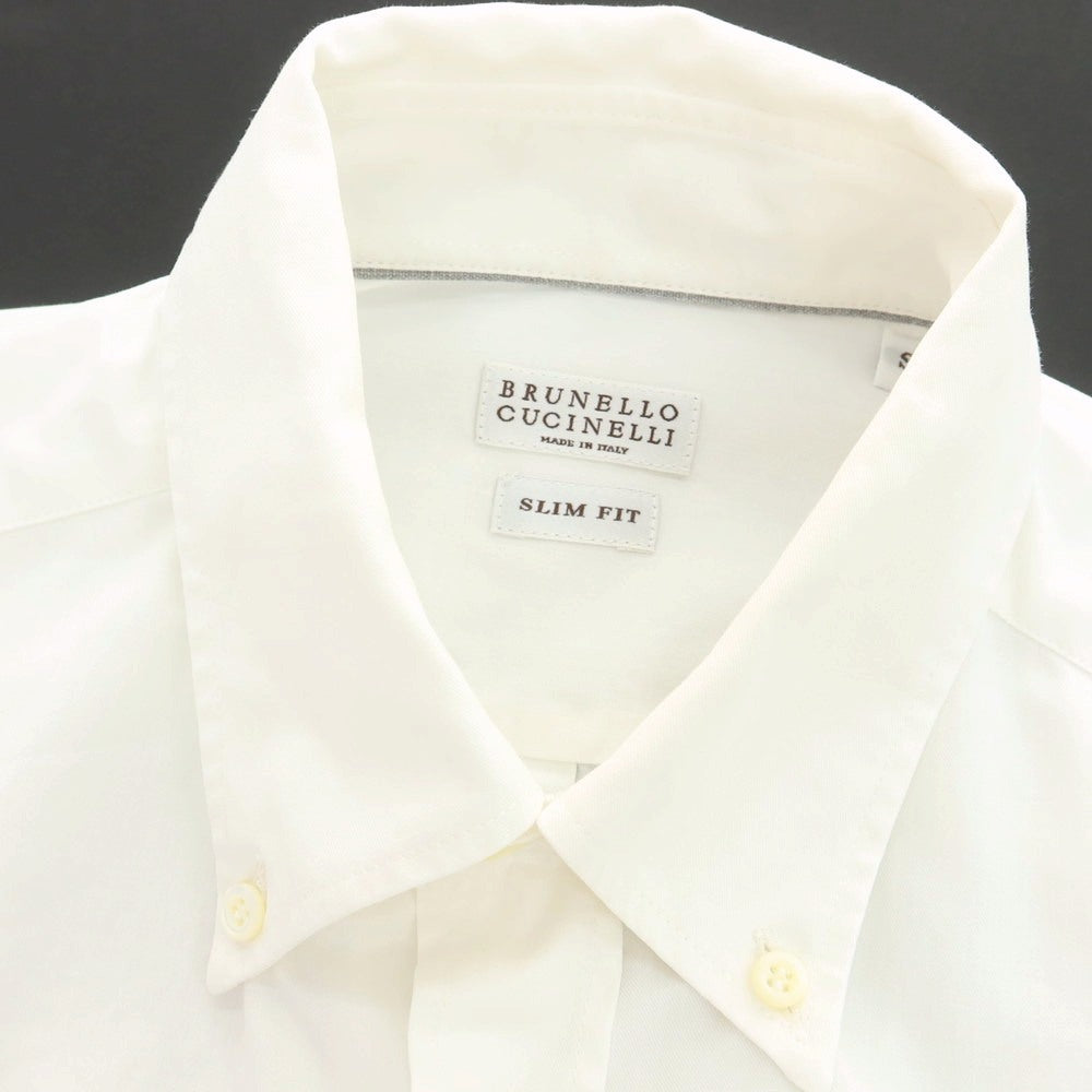 【中古】ブルネロクチネリ Brunello Cucinelli コットン ボタンダウン ドレスシャツ ホワイト【サイズS】【 状態ランクC 】【 メンズ 】