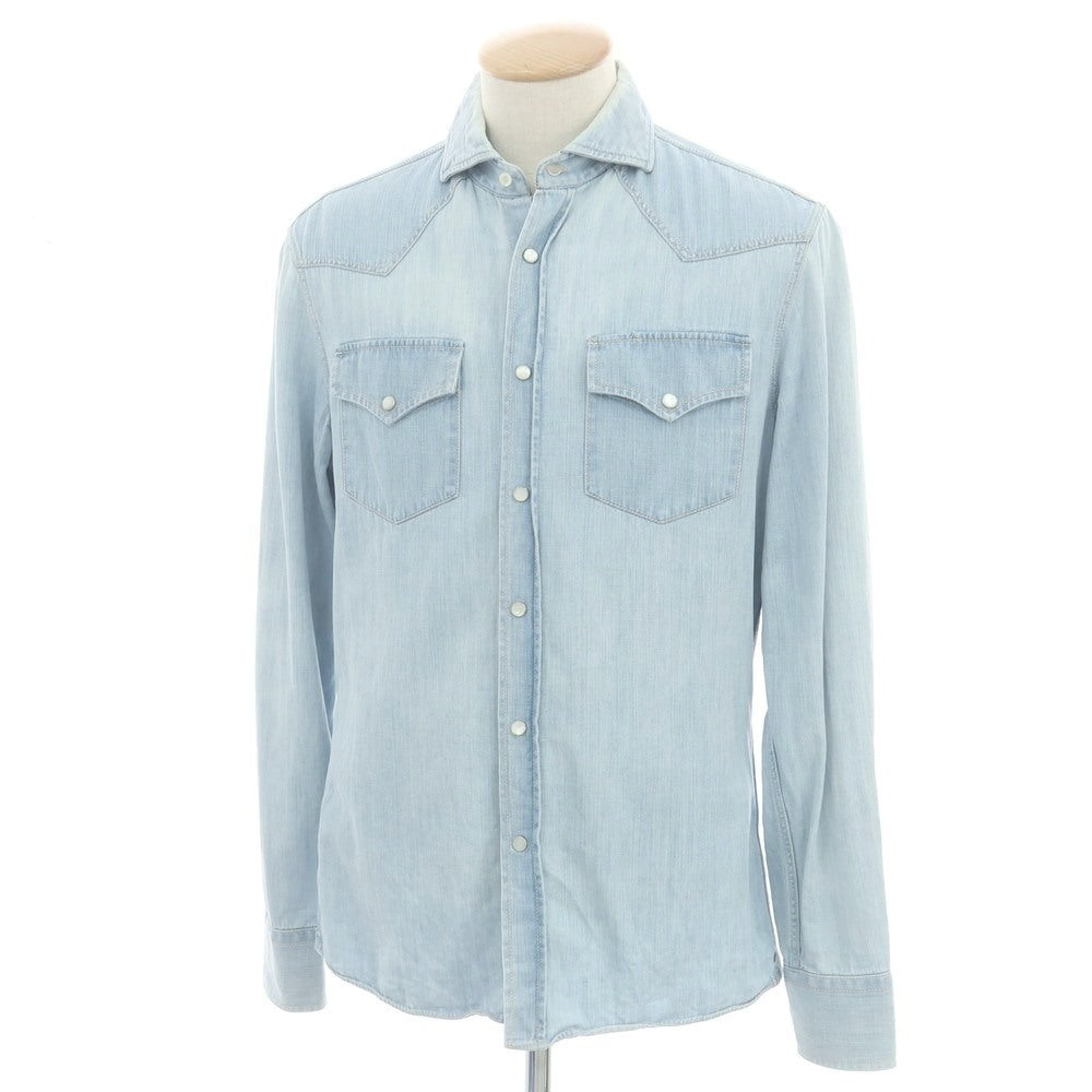 【中古】ブルネロクチネリ Brunello Cucinelli コットン デニム ウエスタンシャツ ライトブルー【 S 】【 状態ランクD 】【 メンズ 】