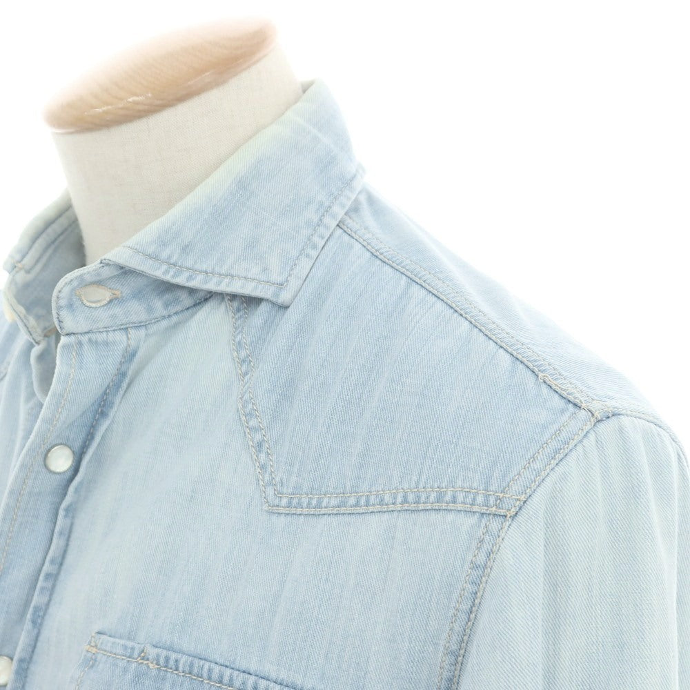 【中古】ブルネロクチネリ Brunello Cucinelli コットン デニム ウエスタンシャツ ライトブルー【 S 】【 状態ランクD 】【 メンズ 】