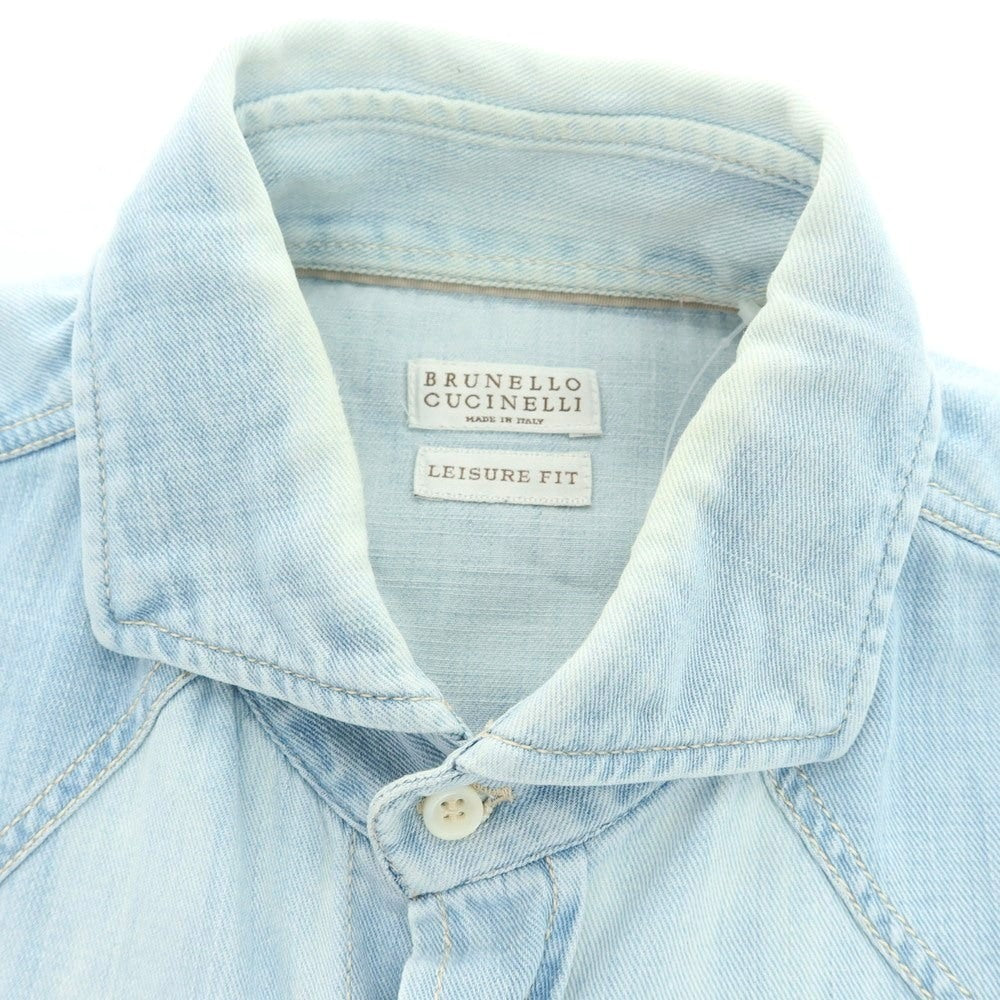 【中古】ブルネロクチネリ Brunello Cucinelli コットン デニム ウエスタンシャツ ライトブルー【 S 】【 状態ランクD 】【 メンズ 】