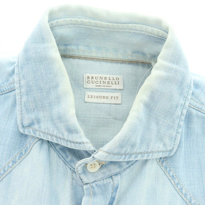 【中古】ブルネロクチネリ Brunello Cucinelli コットン デニム ウエスタンシャツ ライトブルー【 S 】【 状態ランクD 】【 メンズ 】